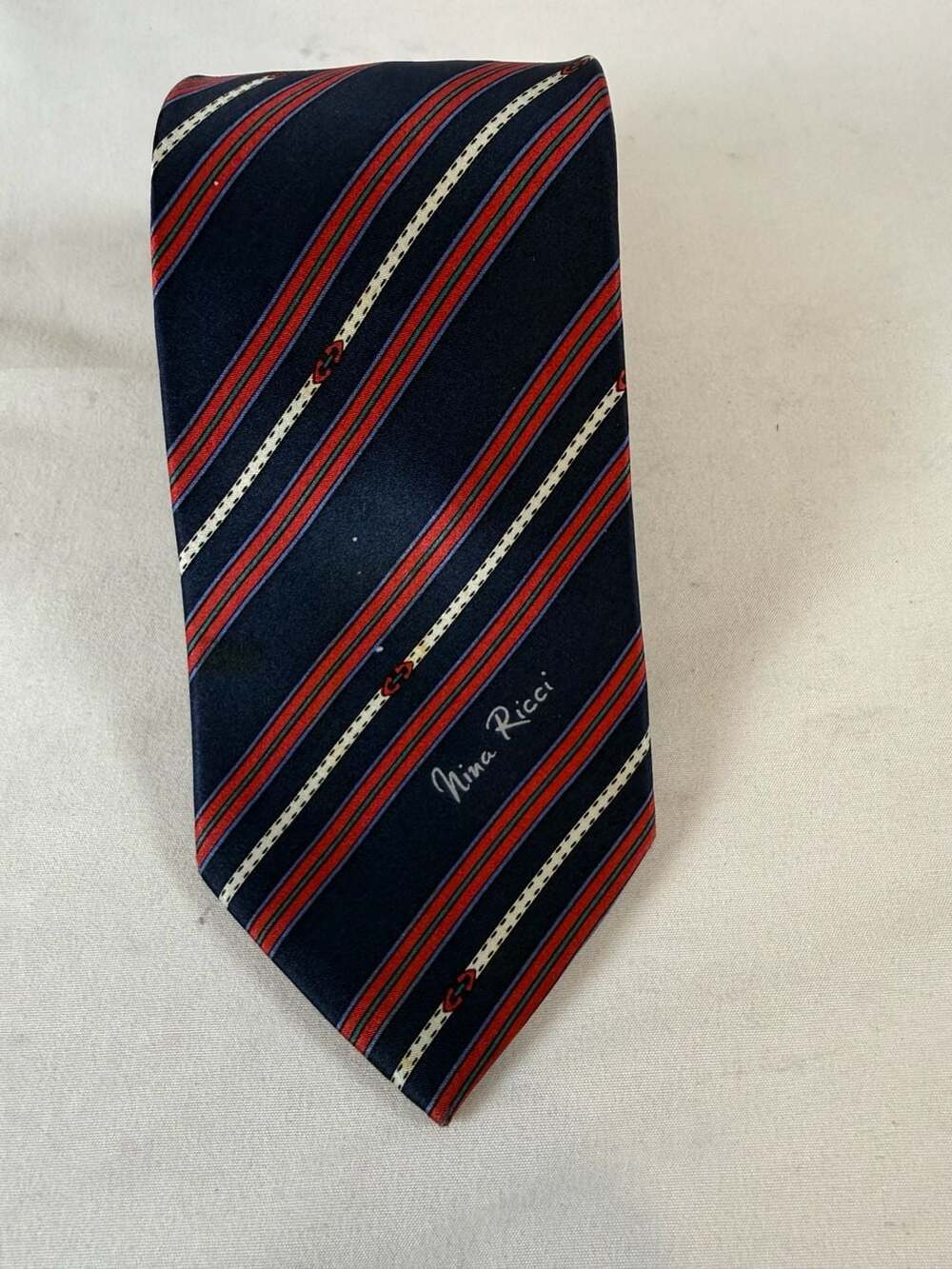 Nina Ricci Striped Silk Necktie Old Money Preppy Grandpacore